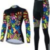 Women Cycling Clothing Set Long Sleeve Road Bike Shirt Cycling Jersey Bicycle Pants with Gel Padded