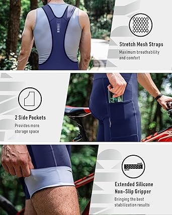 Men Cycling Bike Bib Short with Phone Pockets 4D Padded Breathable Biking Bicycle Bib Tights
